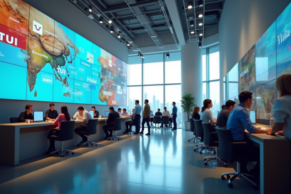 Agence de voyage moderne avec logos TUI et concurrents