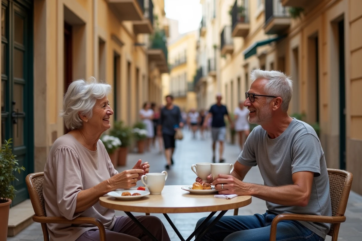 Amis discutant dans un café en rue maltaise