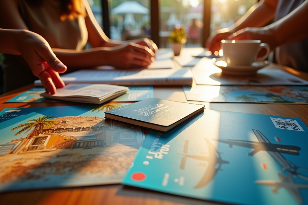 Passeport billets et brochures de voyage colorées