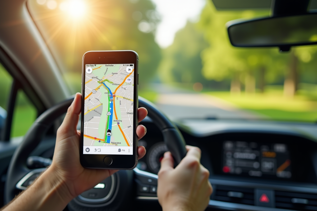 Carte GPS avec itinéraires de covoiturage dans la voiture
