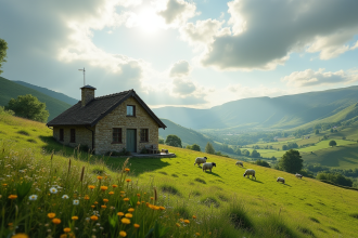 Chalet en pierre dans la campagne anglaise ensoleillée