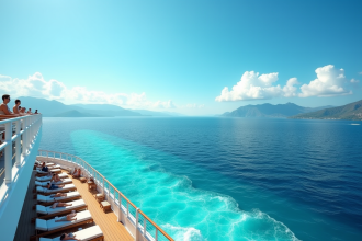 Navire de croisière luxe sur mer turquoise en matinée