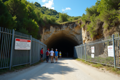 Entrée du gouffre de Padirac fermee avec barriere en metal