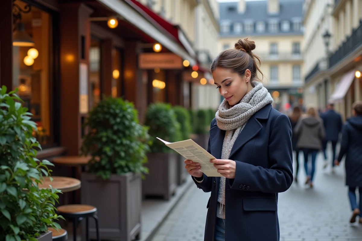 Femme élégante portant un manteau bleu à Paris Passage Vivienne