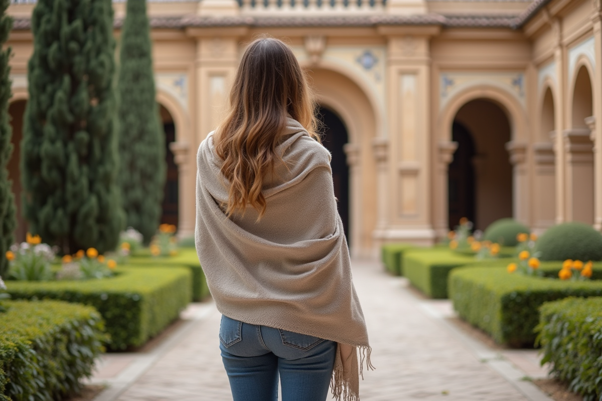 Jeune femme admirant la façade de l