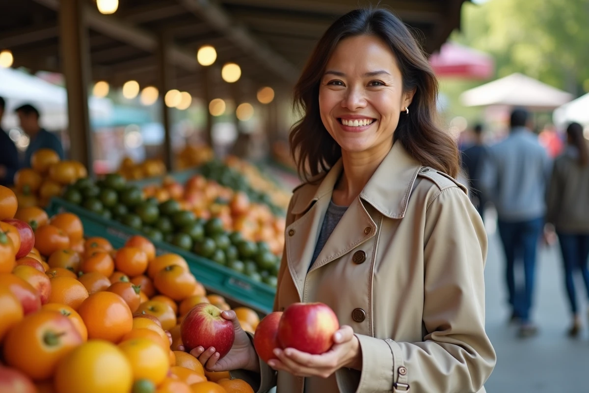 Femme souriante dans un march&eacute; de Corona Park