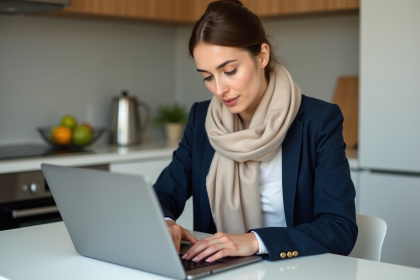 Jeune femme compare des billets d'avion sur son ordinateur