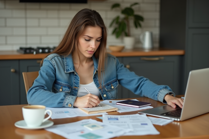 Jeune femme organisée avec documents de voyage à la maison