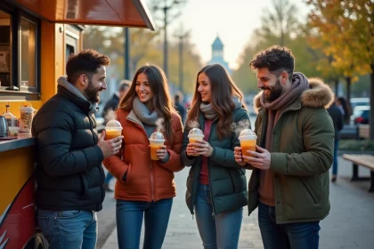 Groupe d'amis autour d'un food truck &agrave; Corona Park