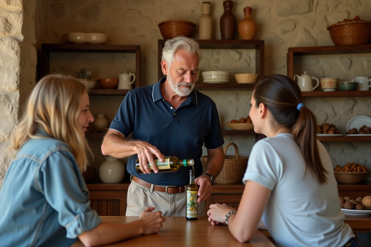 Homme italien versant de l huile d olive dans une boutique traditionnelle