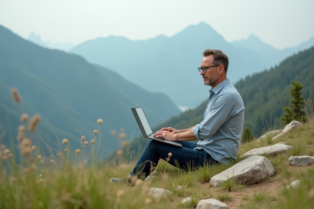 Homme méditant sur une colline avec vue sur la vallée