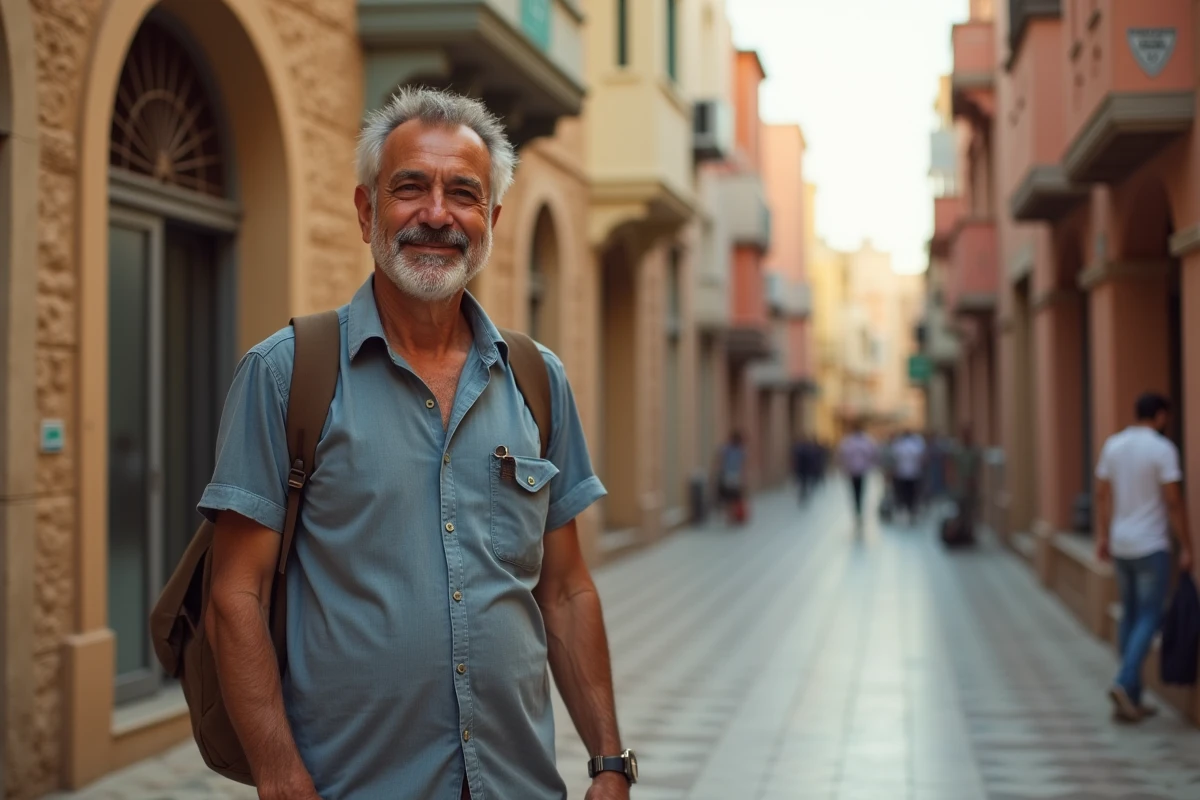 Homme en voyage devant des guesthouses à Deira Dubai
