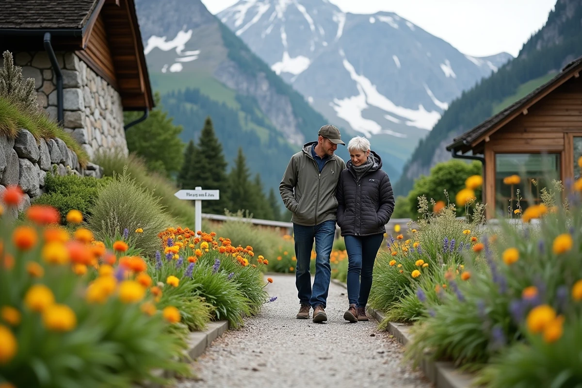 Couple découvrant le jardin botanique alpin Chanousia au col du Petit-Saint-Bernard