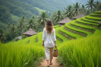 Jeune femme marchant dans les rizières de Tegallalang