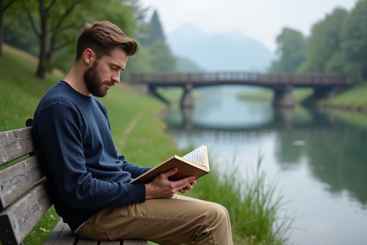 Jeune homme lisant guide près d
