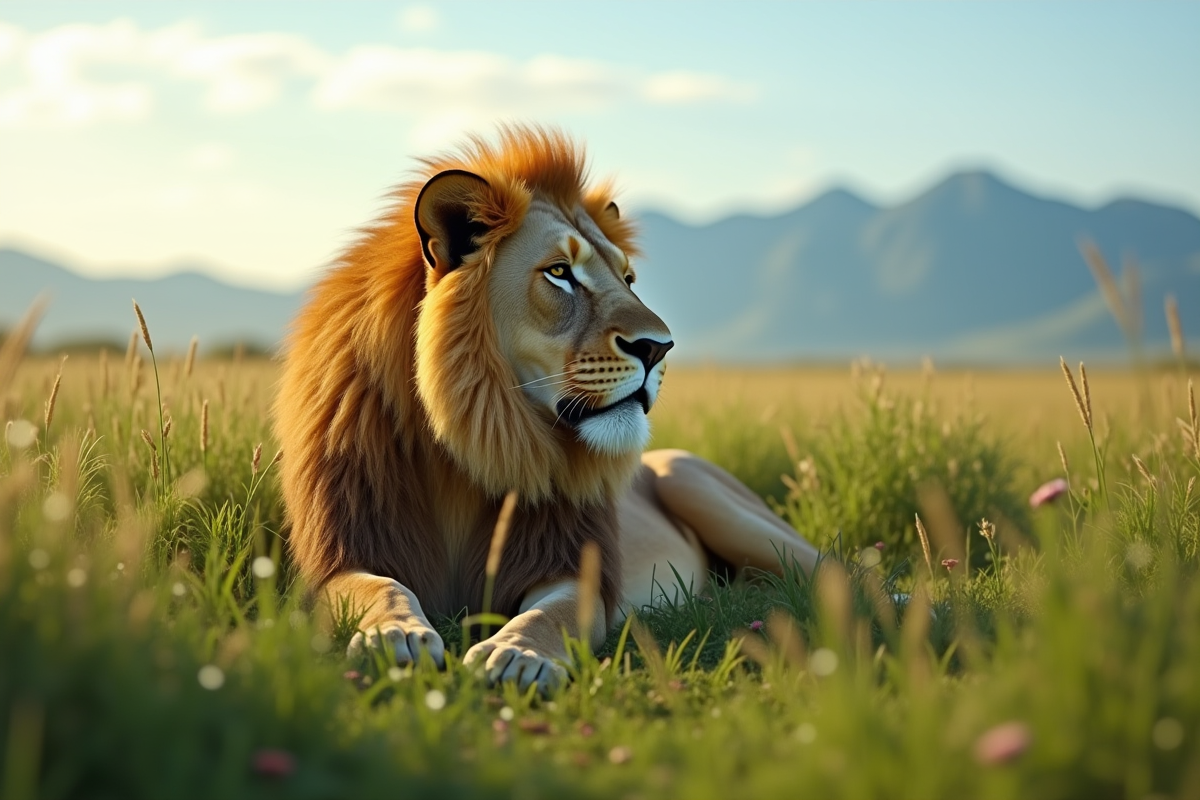 Lion majestueux reposant dans l