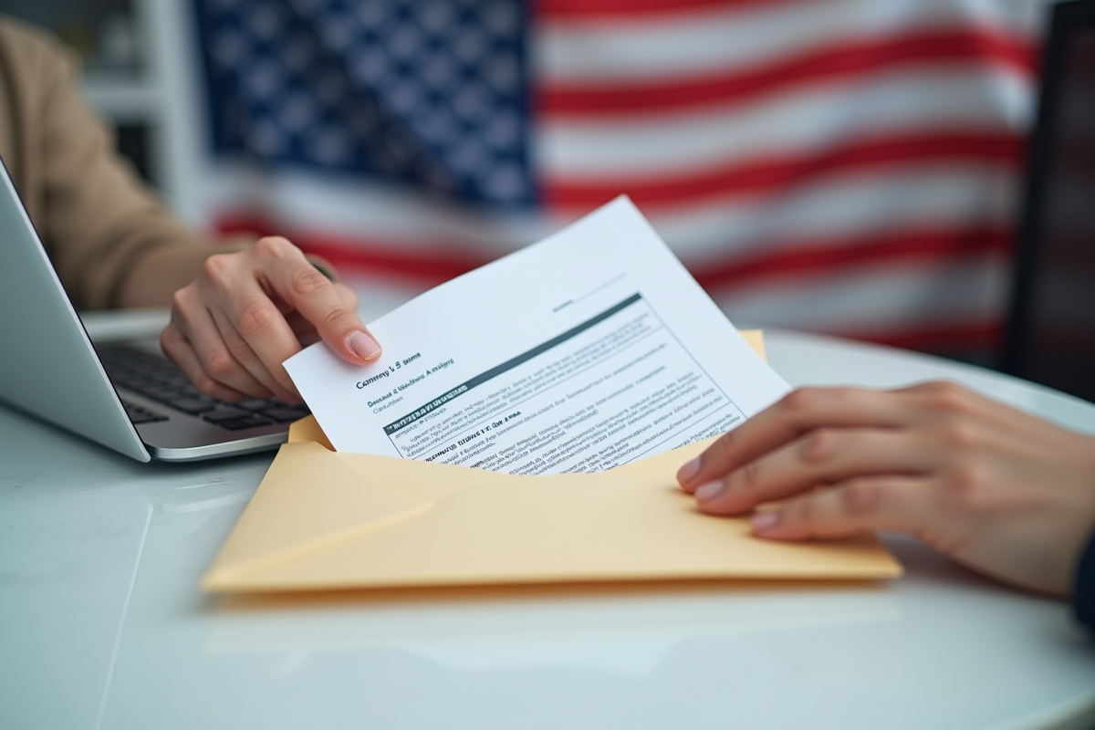 Mains organisant papiers pour demande de visa US