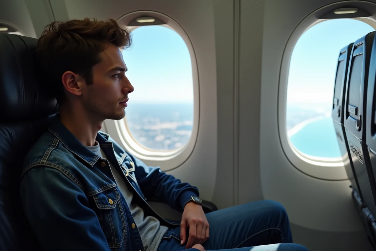 Jeune homme regardant par la fen&ecirc;tre d