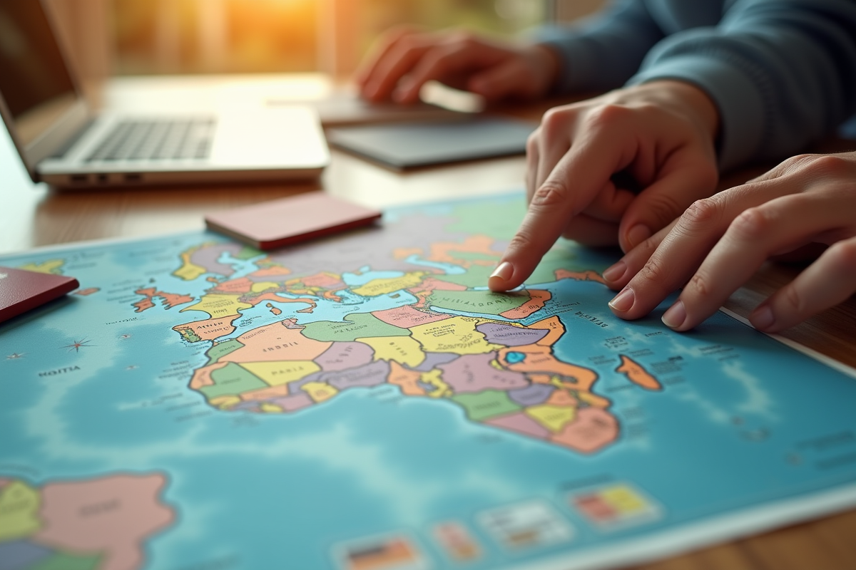 Passeports cartes et carte du monde sur une table en voyage
