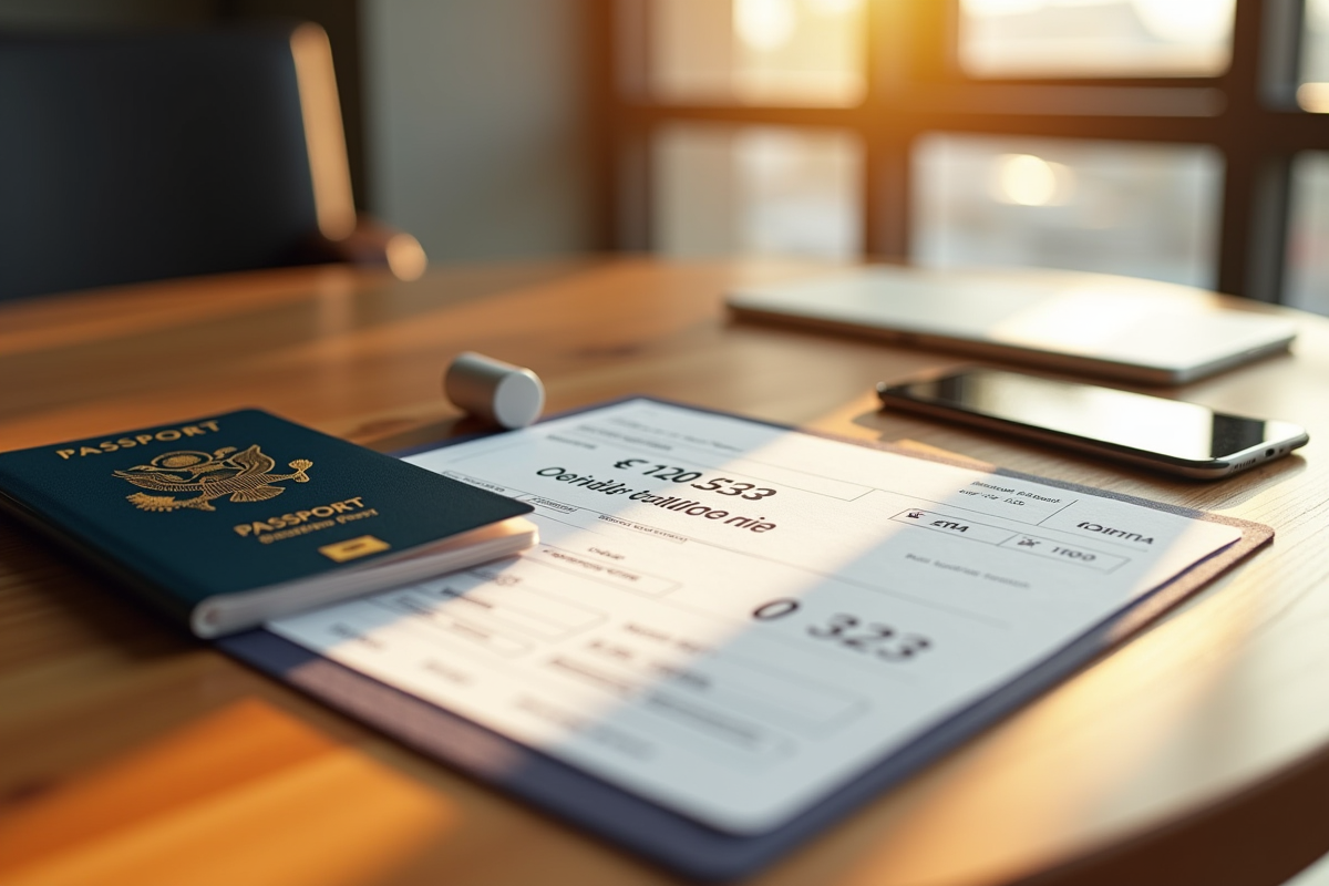 Table en bois avec passeport et pass d