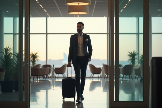 Voyageur d'affaires élégant entrant dans lounge Air France